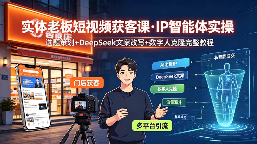 实体老板短视频获客课·IP智能体实操｜选题策划+DeepSeek文案改写+数字人克隆完整教程-青禾学社