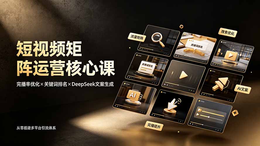 短视频矩阵运营核心课：完播率优化×关键词排名×DeepSeek文案生成，从零搭建多平台引流体系-青禾学社
