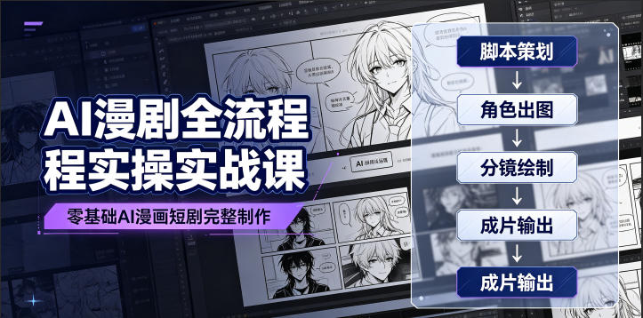 AI漫剧全流程实操实战课｜零基础AI漫画短剧完整制作、脚本出图成片全链路落地教程-青禾学社