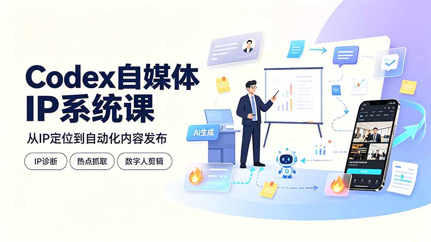 Codex自媒体IP系统课：IP诊断/热点抓取/IP蒸馏 Skill，爆款复刻数字人多平台自动发布教程-青禾学社