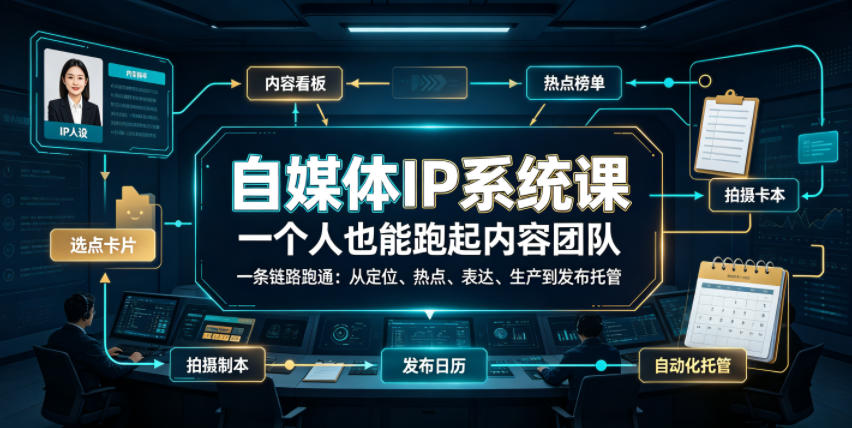 自媒体IP系统课，一个人也能跑起内容团队，一条链路跑通，从定位、热点、表达、生产到发布托管-青禾学社