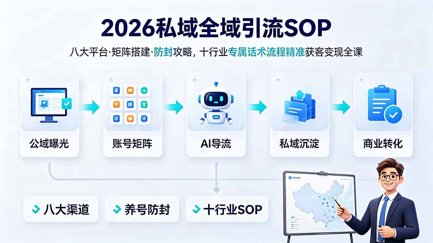 2026私域全域引流SOP｜八大平台·矩阵搭建·防封攻略，十行业专属话术流程精准获客变现全课-青禾学社