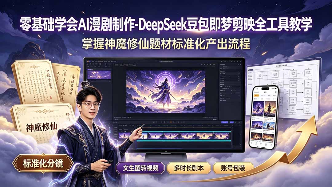 零基础学会AI漫剧制作-DeepSeek豆包即梦剪映全工具教学，掌握神魔修仙题材标准化产出流程-青禾学社