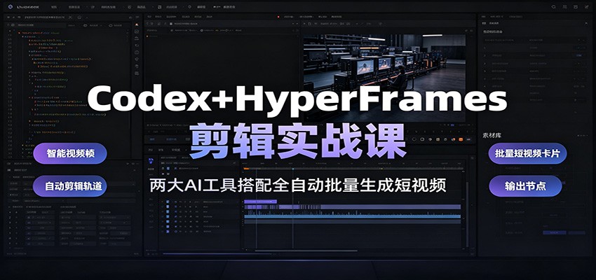 Codex+HyperFrames剪辑实战课：两大AI工具搭配全自动批量生成短视频-青禾学社