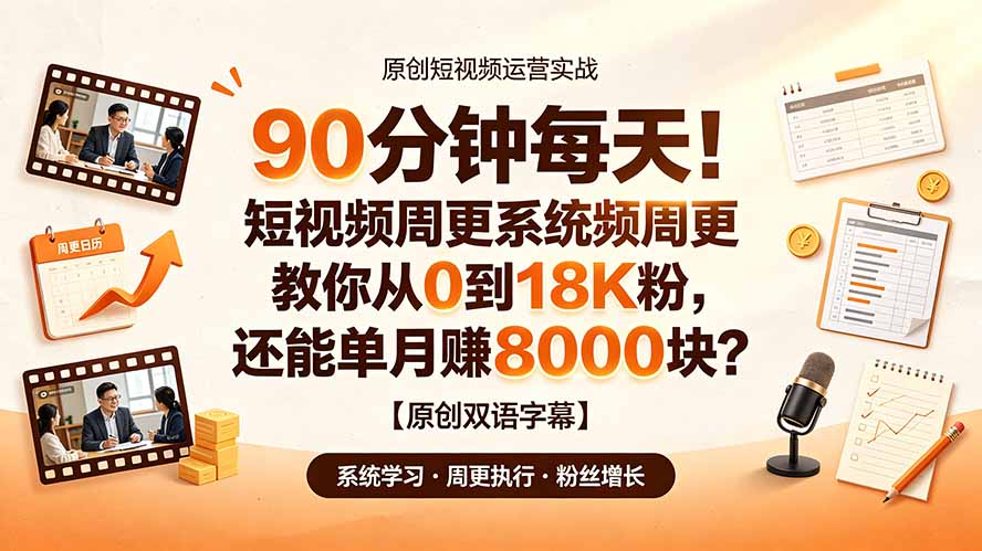 90 分钟每天！短视频周更系统教你从 0 到 18K 粉，还能单月赚 8000 块？【原创双语字幕】-青禾学社