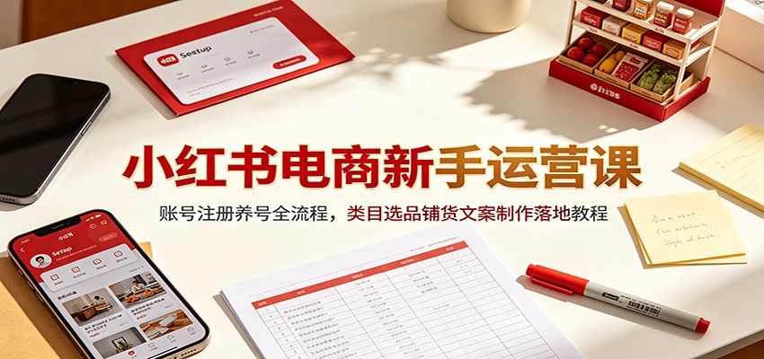 小红书电商新手运营课：账号注册养号全流程，类目选品铺货文案制作落地教程-青禾学社