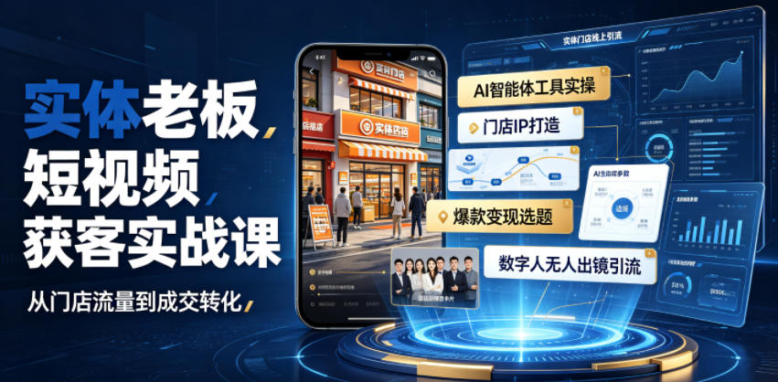 实体老板短视频获客实战课｜AI智能体工具全套实操、门店IP打造、爆款变现选题、数字人无人出镜引流完整教程-青禾学社