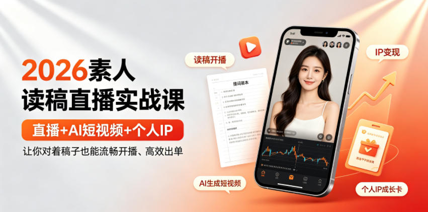 2026素人读稿直播实战课｜直播+AI短视频+个人IP，让你对着稿子也能流畅开播、高效出单-青禾学社