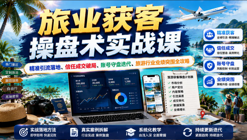 旅业获客操盘术实战课｜精准引流落地、信任成交破局、账号守盘迭代、旅游行业业绩突围全攻略-青禾学社