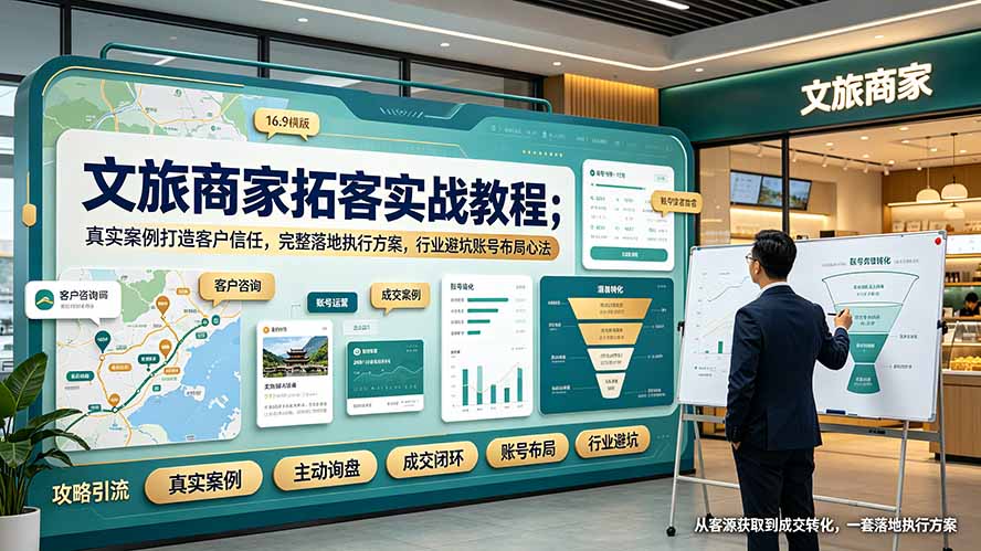 文旅商家拓客实战教程；真实案例打造客户信任，完整落地执行方案，行业避坑账号布局心法-青禾学社