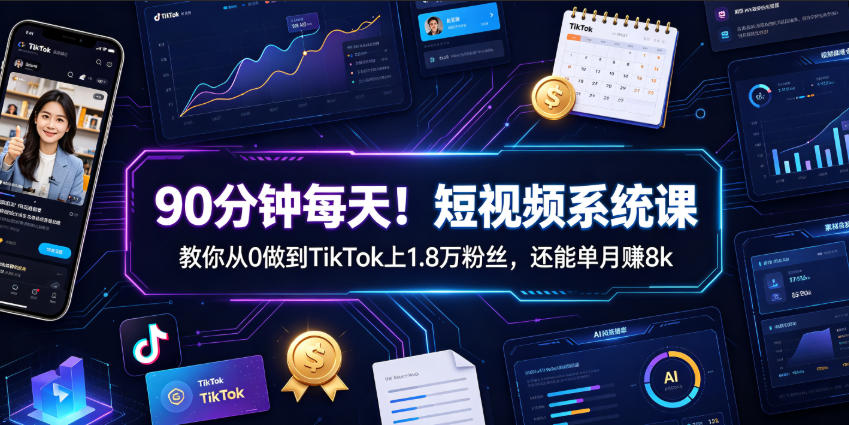 90分钟每天！短视频系统课教你从0做到TikTok上1.8万粉丝，还能单月賺8k【原创双语字幕】-青禾学社