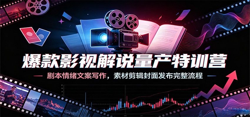 爆款影视解说量产特训营：剧本情绪文案写作，素材剪辑封面发布完整流程-青禾学社