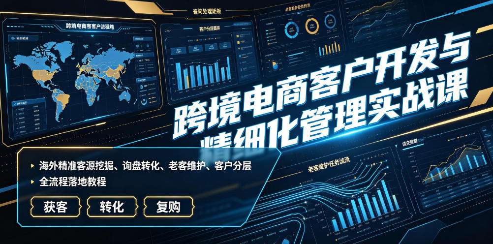 跨境电商客户开发与精细化管理实战课｜海外精准客源挖掘、询盘转化、老客维护、客户分层全流程落地教程-青禾学社