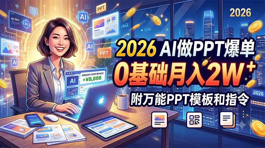 2026 AI做PPT爆单，0基础月入2W，附万能PPT模板和指令-青禾学社