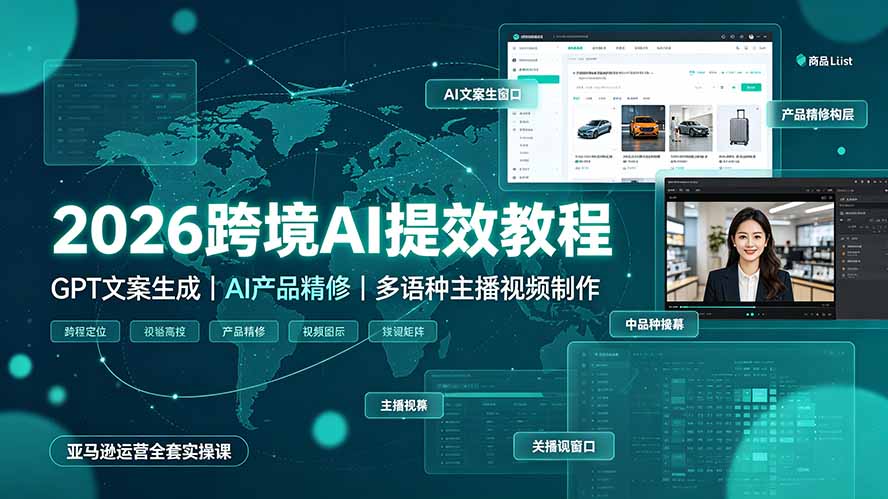 2026跨境AI提效教程·GPT文案生成｜AI产品精修｜多语种主播视频制作，亚马逊运营全套实操课-青禾学社