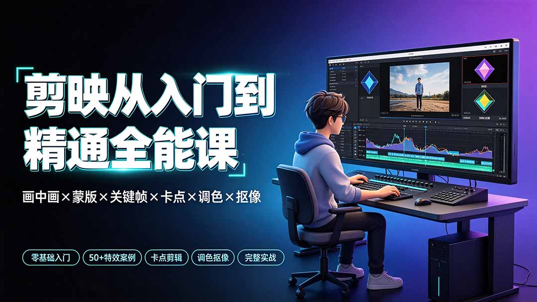 剪映从入门到精通全能课：画中画×蒙版×关键帧×卡点×调色×抠像，一站式掌握剪辑核心技能-青禾学社