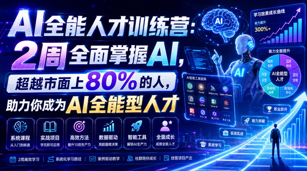 AI全能人才训练营：2周全面掌握AI，超越市面上80%的人，助力你成为AI全能型人才-青禾学社