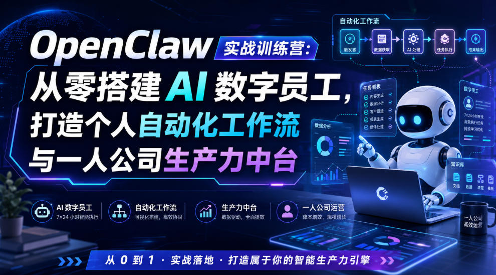 OpenClaw实战训练营：从零搭建AI数字员工，打造个人自动化工作流与一人公司生产力中台-青禾学社