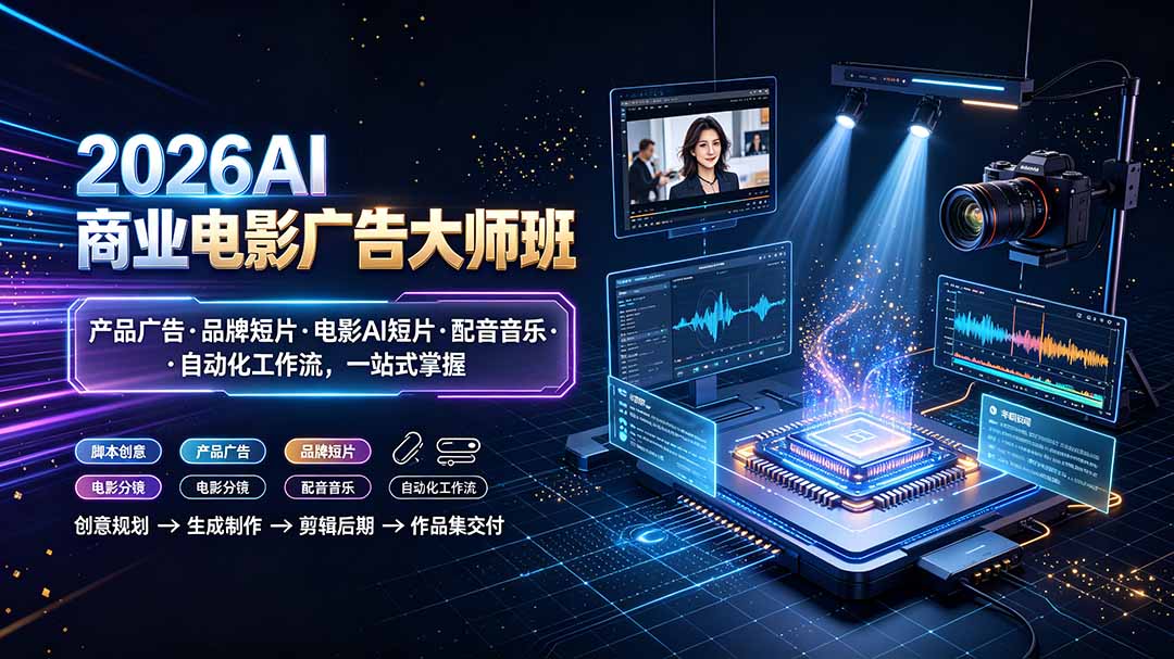 2026AI商业电影广告大师班：产品广告·品牌短片·电影AI短片·配音音乐·自动化工作流，一站式掌握-青禾学社
