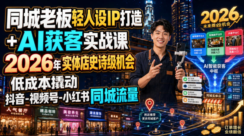 同城老板轻人设IP打造+AI获客实战课，2026年实体店史诗级机会，低成本撬动抖音-视频号-小红书同城流量-青禾学社