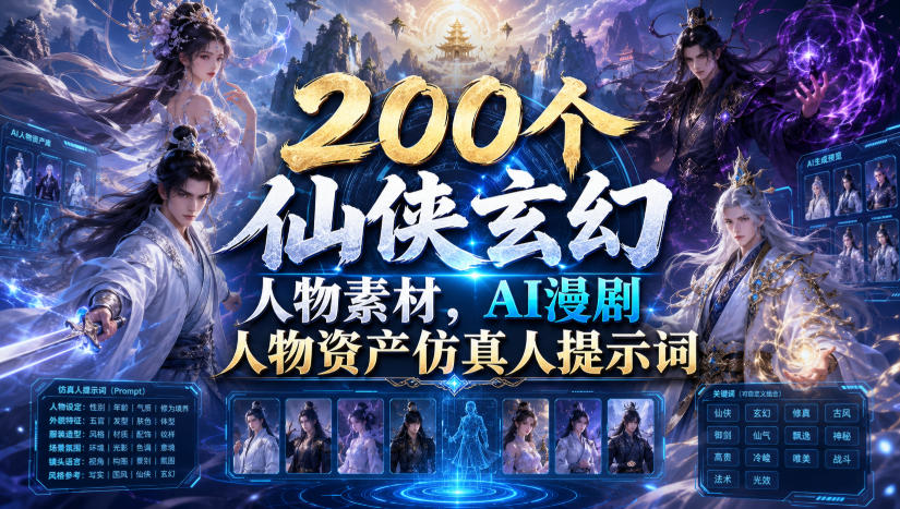 200个仙侠玄幻人物素材，AI漫剧人物资产仿真人提示词-青禾学社