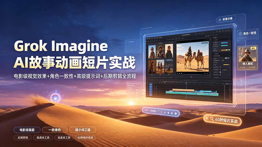 Grok Imagine AI故事动画短片实战：电影级视觉效果+角色一致性+高级提示词+后期剪辑全流程-青禾学社