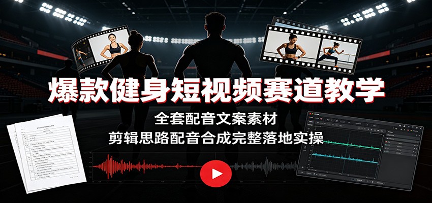 爆款健身短视频赛道教学：全套配音文案素材，剪辑思路配音合成完整落地实操-青禾学社