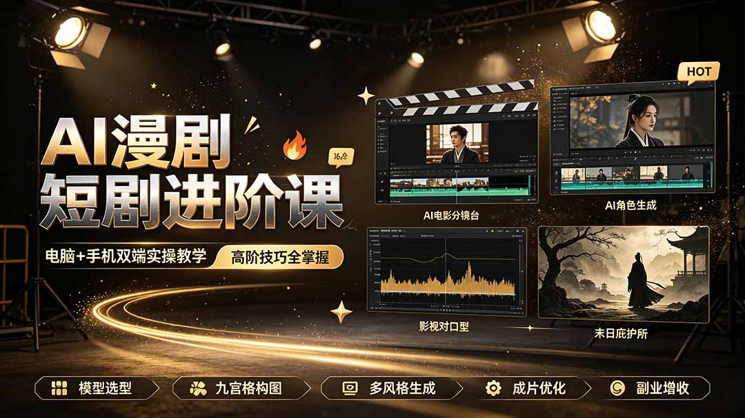 AI漫剧短剧进阶课｜电脑+手机双端实操教学｜影视剧对口型人物吃瓜×解压末日庇护所全程讲解，高阶技巧全掌握-青禾学社