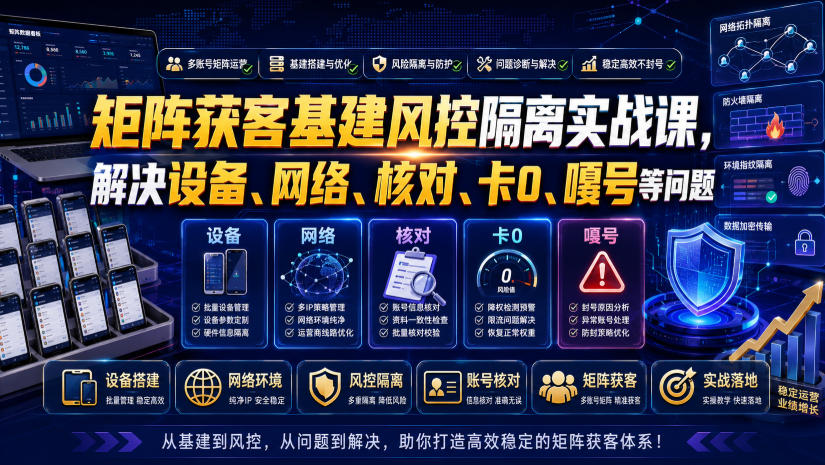 矩阵获客基建风控隔离实战课，解决设备、网络、核对、卡0、嘎号等问题-青禾学社