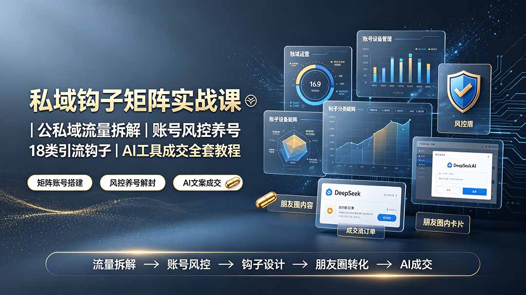 私域钩子矩阵实战课〓公私域流量拆解｜账号风控养号｜18类引流钩子｜AI工具成交全套教程-青禾学社