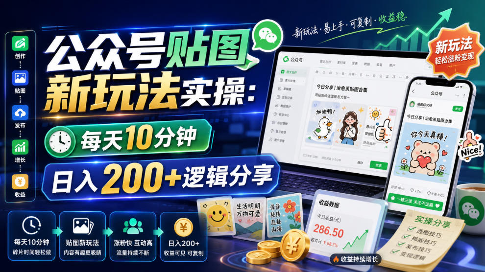 公众号贴图新玩法实操，每天10分钟，日入200+逻辑分享-青禾学社