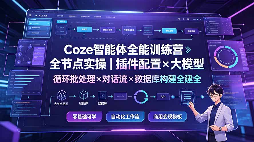 Coze智能体全能训练营：全节点实操｜插件配置×大模型×循环批处理×对话流×数据库构建全教学-青禾学社