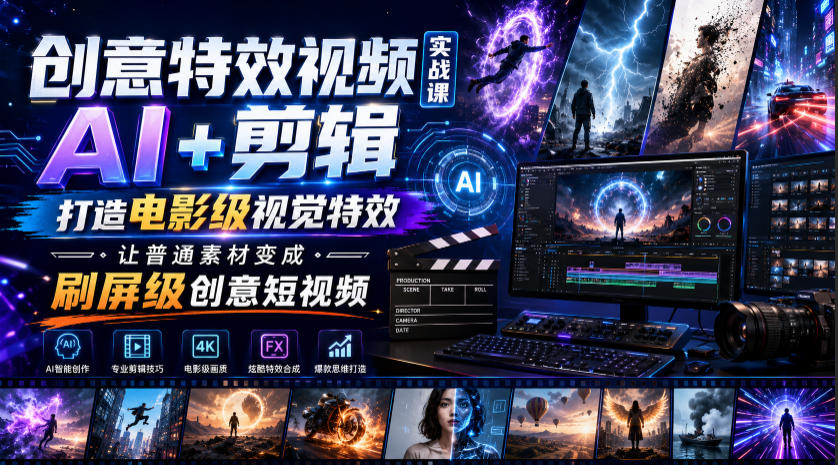 创意特效视频实战课，AI+剪辑打造电影级视觉特效，让普通素材变成刷屏级创意短视频-青禾学社