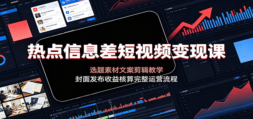 热点信息差短视频变现课：选题素材文案剪辑教学，封面发布收益核算完整运营流程-青禾学社