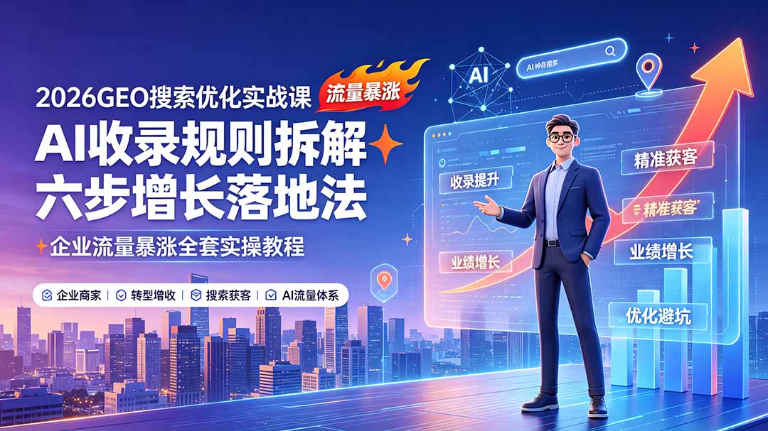 2026GEO搜索优化实战课：AI收录规则拆解｜六步增长落地法｜企业流量暴涨全套实操教程-青禾学社