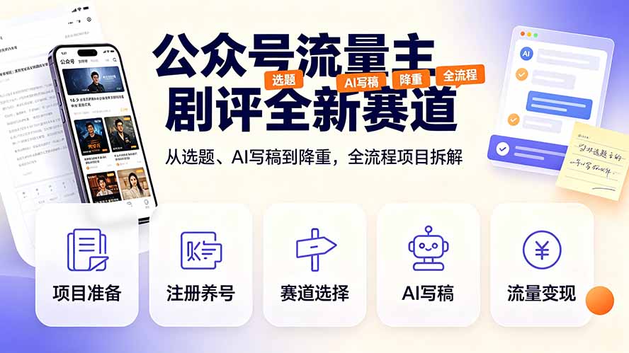 公众号流量主剧评全新赛道，从选题、AI写稿到降重，全流程项目拆解-青禾学社