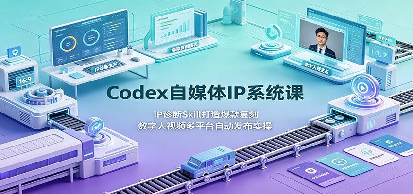 Codex自媒体IP系统课：IP诊断Skill打造爆款复刻，数字人视频多平台自动发布实操-青禾学社