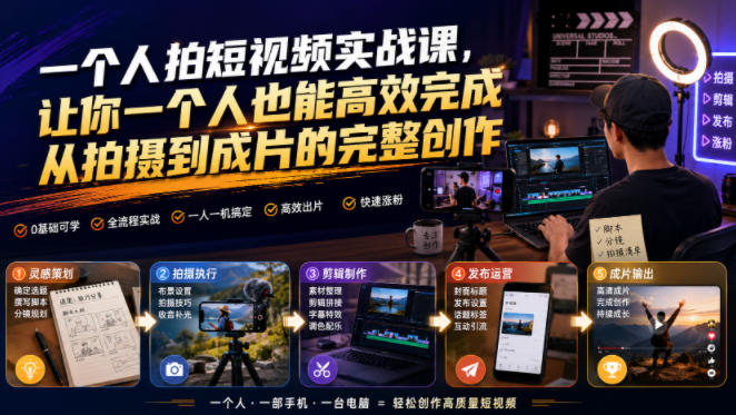 一个人拍短视频实战课，让你一个人也能高效完成从拍摄到成片的完整创作-青禾学社
