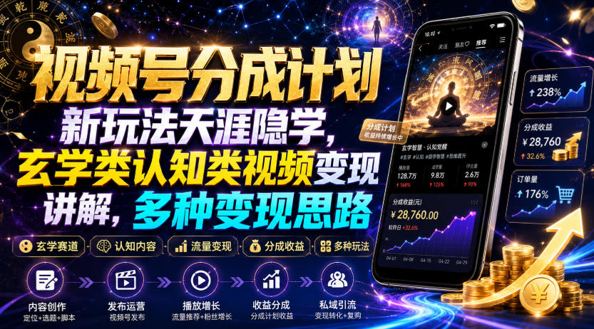 视频号分成计划新玩法天涯隐学，玄学类认知类视频变现讲解，多种变现思路-青禾学社