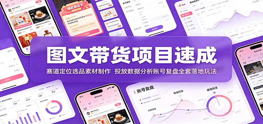 图文带货项目速成：赛道定位选品素材制作，投放数据分析账号复盘全套落地玩法-青禾学社