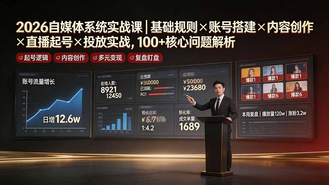 2026自媒体系统实战课｜基础规则×账号搭建×内容创作×直播起号×投放实战，100+核心问题解析-青禾学社