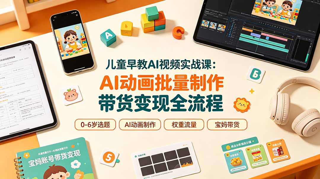 儿童早教AI视频实战课：0-6岁认知选题｜AI动画批量制作｜权重流量拉升｜宝妈账号带货变现全流程-青禾学社