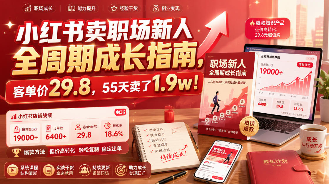小红书卖职场新人全周期成长指南，客单价29.8，55天卖了1.9w！-青禾学社