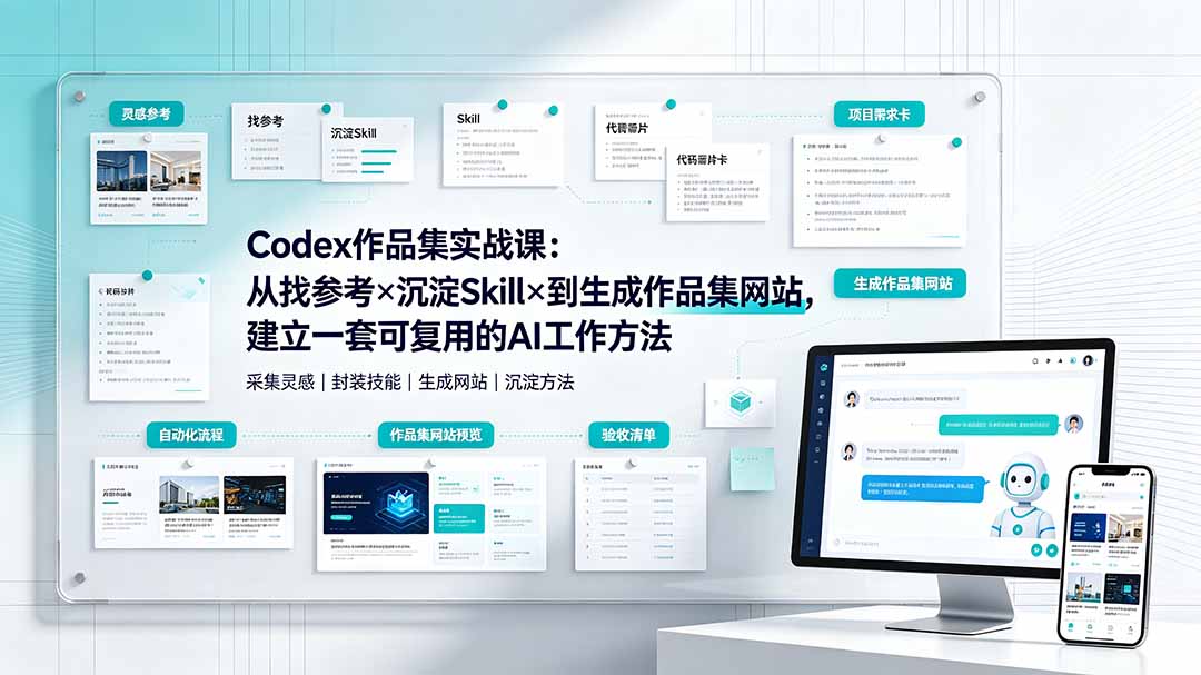 Codex作品集实战课：从找参考×沉淀Skill×到生成作品集网站，建立一套可复用的AI工作方法-青禾学社