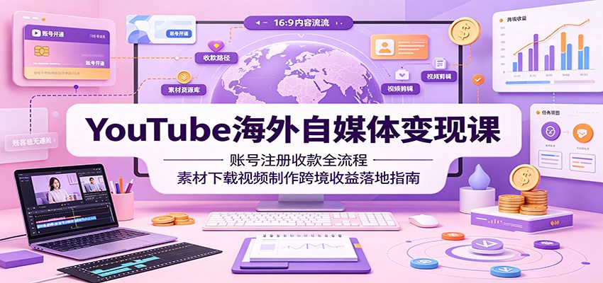 YouTube海外自媒体变现课：账号注册收款全流程，素材下载视频制作跨境收益落地指南-青禾学社