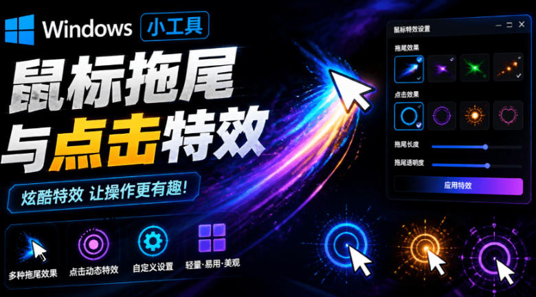 Windows特效小工具！一键给你的鼠标添加拖尾与点击动态特效，吾爱出品，免费使用Mouse Trail-青禾学社