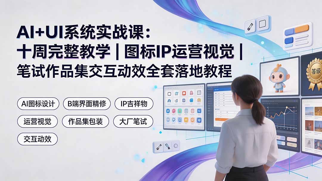 AI+UI系统实战课：十周完整教学｜图标IP运营视觉｜笔试作品集交互动效全套落地教程-青禾学社