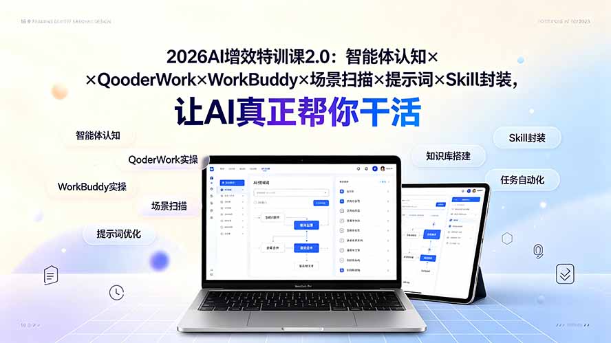2026AI增效特训课2.0：智能体认知×QoderWork×WorkBuddy×场景扫描×提示词×Skill封装，让AI真正帮你干活-青禾学社