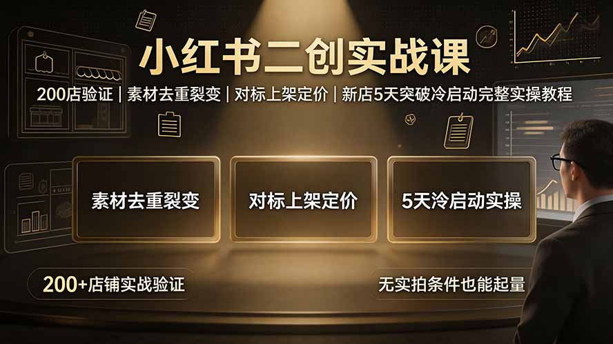 小红书二创实战课：200店验证｜素材去重裂变｜对标上架定价｜新店5天突破冷启动完整实操教程-青禾学社