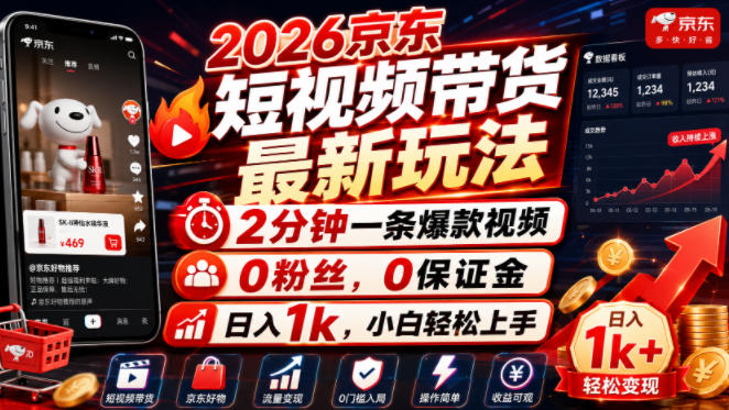 2026京东短视频带货最新玩法，2分钟一条爆款视频，0粉丝，0保证金，日入1k，小白轻松上手【揭秘】-青禾学社